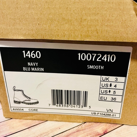 Dr Martens 1460 Blu Marin Navy Blue Smooth Leather Mens 4 Wmns 5 Boots Lace Up - Picture 11 of 16